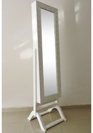 Ayna Takı Dolabı Boy Ahşap Kayın-MDF iskelet Parlak Koyu BEYAZ Natüre Klasik KUTUDA sevk El Yapım