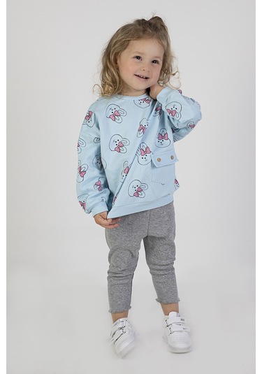 Harika Kids Kız Bebek&çocuk İki İplik Kumaş Orta Kalınlıkta Örme Basic Oversize Alt Üst Eşofman Takımı 001