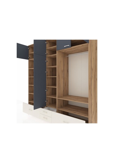 Kronos Dolap 18 Raflı 4 Çekmeceli Tek Askılı 220x59x243 Çam-antrasit/aytaşı Antrasıt/aytası