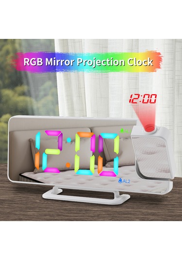 Dofolink Ts-9210 Beyaz Rgb Projeksiyon Saat - Led Ekran, 180 Döner Projektör, 6 Seviye Parlaklık, İki Alarm, Uyku Fonksiyonu, Ayna Yüzey