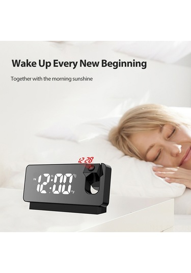 Dofolink Siyah Usb Beslemeli Projeksiyon Alarm Saati - 180 Ayarı, Sicaklık/tarih Büyük Ekran, Ayna Led Dijital Masa Saati