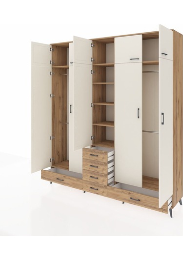 Hyperion Dolap 6 Raflı 6 Çekmeceli 4 Askılı 220x44x243 Çam-aytaşı/çam Aytası/atlas Çam