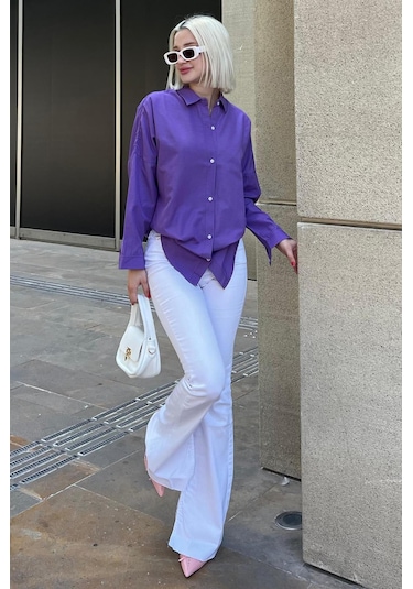 Madmext Mad Girls Mor Oversize Gömlek Mg1369-mor Mor