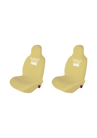 Her Arabaya Uyumlu Penye Oto Koltuk Servis Kılıfı King Baskılı Ön Koltuklar Kremrengi