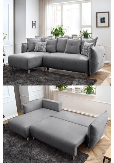 Puffy Sandıklı Köşe Koltuk Gri Sol Köşe Gri