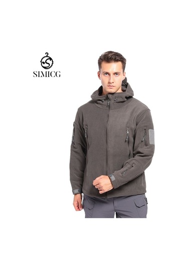 Erkek Sonbahar/kış Polar Astarlı Kapüşonlu Sıcak Kalın Polar Ceket Gri