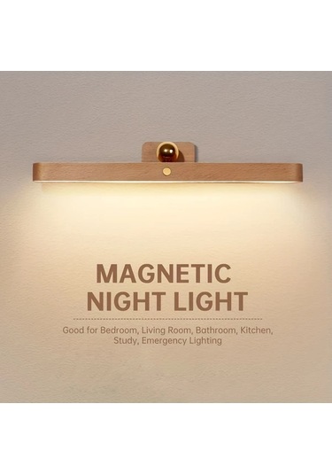 Motion003 Odun Mıknatıslı Şarj Edilebilir Usb Ahşap Led Gece Lambası Kablosuz Pil İle Çalışan Duvara Monte Ayna Lambası Yatak Oturma Mutfak Led Makyaj Ahşap