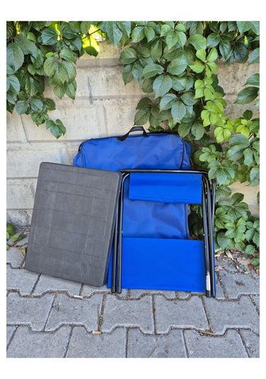 3'lü Katlanabilir Bahçe Piknik Balıkçı Kamp Seti Mavi