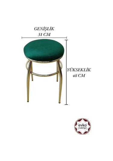 Evko Mobilya Tabure, Bar Taburesi, 2'li Tabure, Gold Ayaklı-yeşil