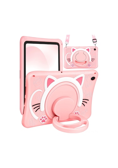 Yunboo Samsung Galaxy Uyumlu Tab A9 Plus 11" İçin Pembe Silikon Kılıf: Döner Tutucu Ve Askı İp'i İle Esnek Koruma