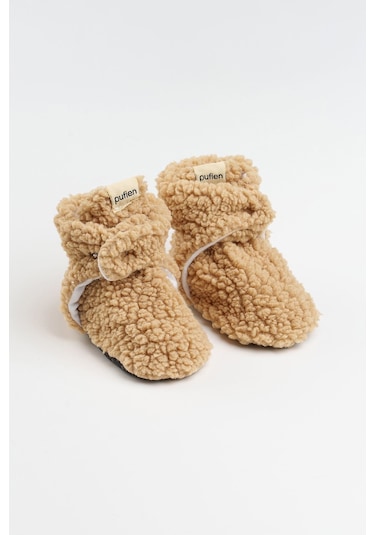 Organik Pamuk Astarlı, Bebek İlk Adım Ayakkabısı, Kaydırmaz Taban, Bebek Pandufu, Bej Patik Bej