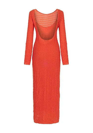Nocturne Oversize Maxi Elbise - Uzun Kol - Minimalist Stil Kırmızı