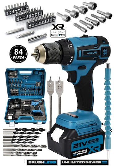 Assur ASR045 21V 2.0Ah Şarjlı Matkap Vidalama Mavi