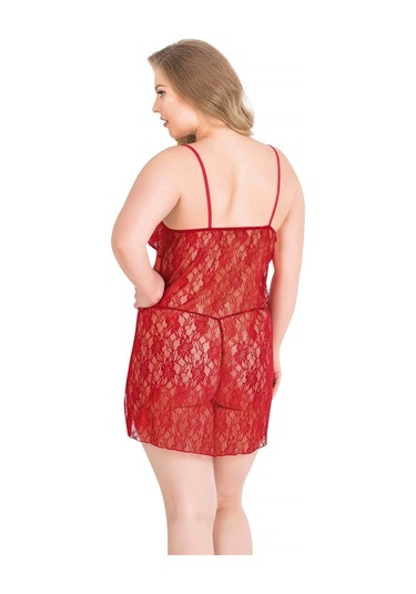 Arias Closet Büyük Beden Kırmızı Kısa Tül Gecelik Kırmızı