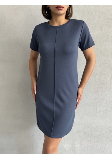 Kadın Bisiklet Yaka Soft Touch Elbise Antrasit