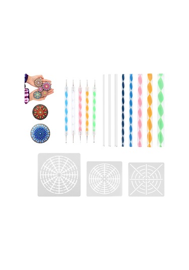 16 Adet Mandala Noktalama Araçları Kayaları Boyamak İçin Mandala Şablon Seti