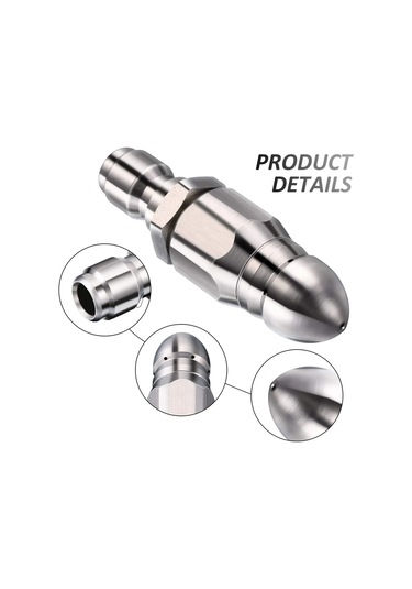 Gümüş-1/4 İnç Paslanmaz Çelik Basınçlı Yıkama Drenaj Kanalizasyon Temizleme Borusu Jetter Sprey Hızlı Fiş Tahliye Hortumu Memesi Arka Aşınma Direnci