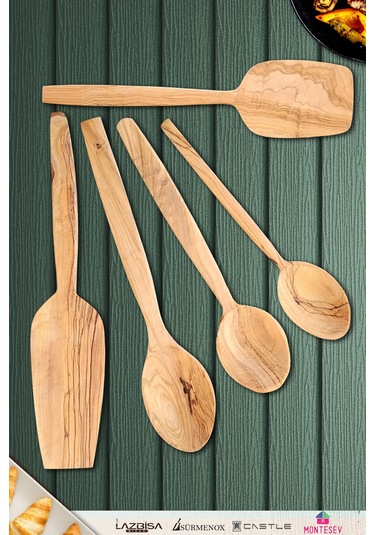 Zeytin Ağacı Ahşap Tahta Kaşık Spatula Seti Zeytin Ağacı Ağaç Kaşık Ynzyt-601 Kahverengi