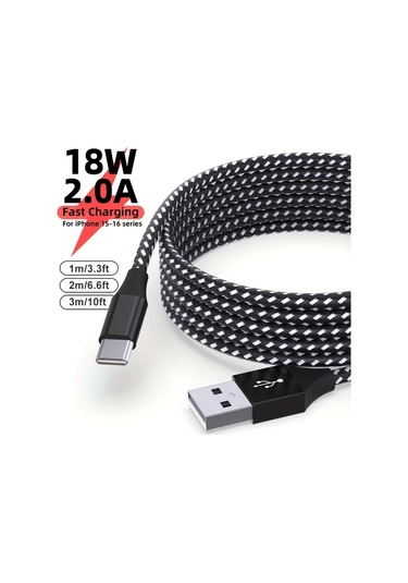 Honeybeeshop 5 Adet 300 Cm Usb A'dan Type C Hızlı Şarj Kablosu Siyah Beyaz Samsung Galaxy Ps5