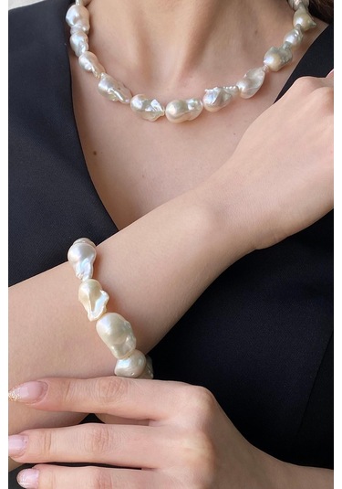 22,5 Mm Barok İnci Bileklik 23 Cm / Sarı Sarı Sarı Altın