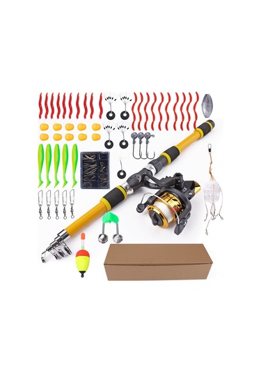 Springsun Fıshkıng 1.8m Uzatılabilir Luya Kamış Seti 55 Parça Yeni Başlangıçcı İçin Taşınabilir Yumuşak Yemli Çarpıcı Balık Avı Kombinasyonu Sarı