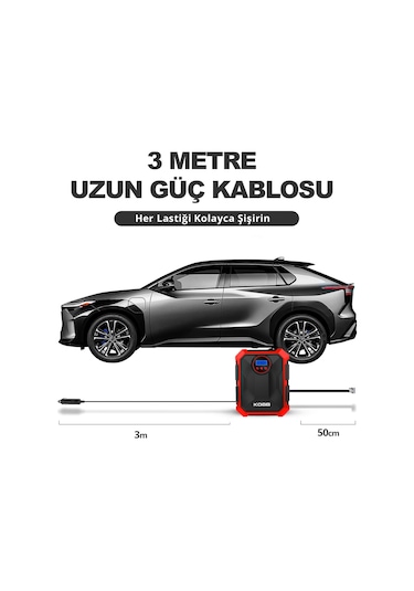 Kobb KB200 12V 150 Psi Ayarlanabilir Dijital Basınç Göstergeli Kompresör Hava Pompası