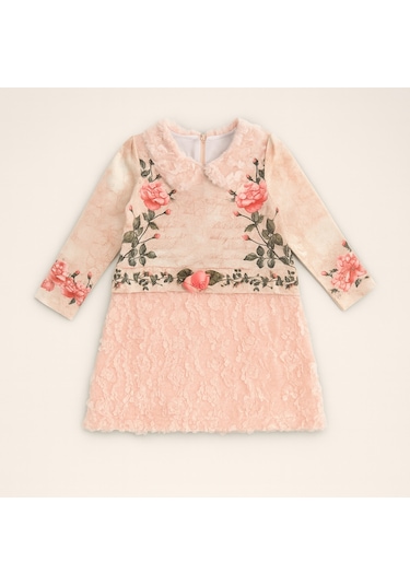 For My Baby Çiçek Baskılı Bebe Yaka Elbise Pembe