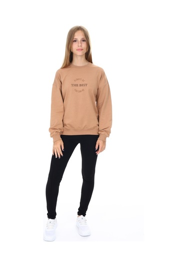 Toontoy Kız Çocuk The Best Yazılı Baskılı Taytlı Takım Kahverengi