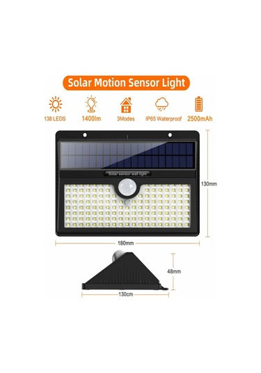 Açık Hava Güneş Enerjili Işık - 138 Led Su Geçirmez Aydınlatma 2 Adet