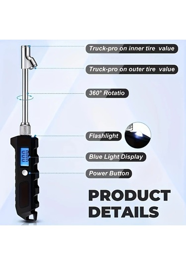 Xuweiwei 1 Adet Lastik Basıncı Göstergesi Yeni Dijital Ekranlı Tekerlek Basınç Ölçer 0-250 Psi Ağır Kamyon Ve Araba