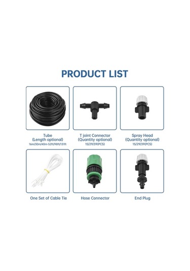 Pazly Dış Mekan Soğutma Buhar Sistemi, 16m Boru, 15 Buhar Başlığı, Su Atomizasyonu, Dıy Montaj, Avrupa Standartı, Siyah