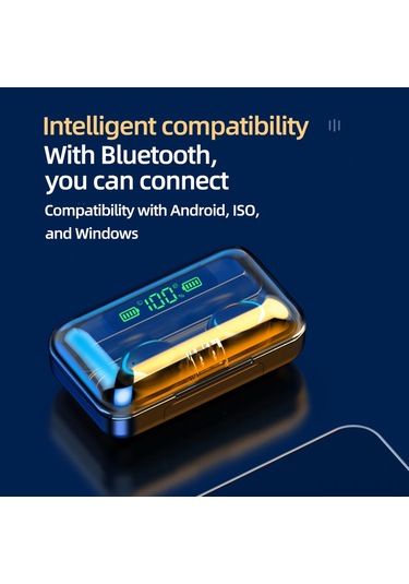 Moveevo Koyu Mavi Ipx7 Su Geçirmez Bluetooth 5.0 Spor Kulaklık, Dokunmatik Kontrol, İkili Pil Göstergeli, Taşınabilir Şarj Kutusu