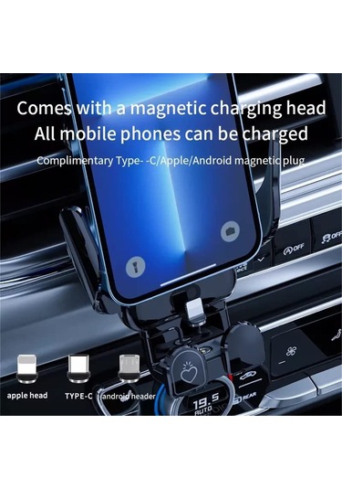 Xindoker Oto Telefon Tutucu 15w Kablosuz Şarj, Akıllı Sensörlü Açılma/kapama, 360 Döner, 3 Adet Manyetik Bağlayıcı, Sünger Yastık, Abs Malzeme Siyah Siyah