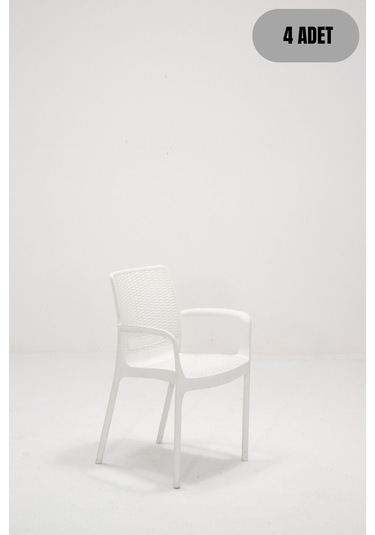 4 Adet Rattan Lüx Beyaz Sandalye / Balkon-bahçe-teras Beyaz
