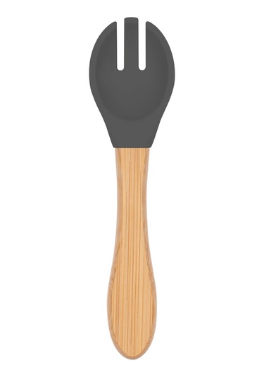 Bambu Saplı Silikon Mama Çatalı Platinium Gri