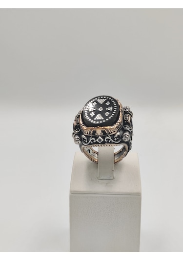 Gümüş Çakımlı Siyah Kehribar Taşlı İslam Usta Eseri 925 Ayar