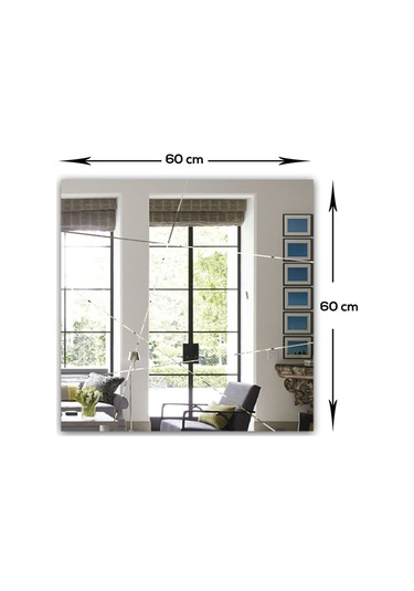 Ayna | Düz Ayna | Tasarım Kanallı - Kare Ayna | 60Cm X 60Cm Şeffaf