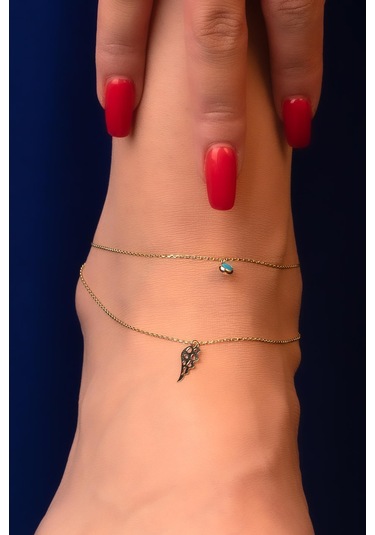 14 Ayar Altın Firuze Taşlı Melek Kanadı Halhal Hal0016 Rose