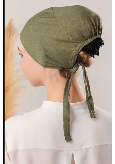 Kadın Tesettür Dikişli Set Bone Haki 3 Adet Bağlamalı Penye Bone Haki