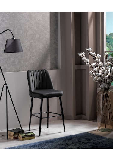 Ada Bar Sandalye - Babyface Antrasit - Metal Siyah Ayak 2 Adet Antrasit