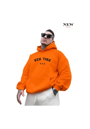 New York Usa Baskılı Sweatshirt Turuncu