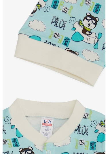 Breeze Erkek Bebek Tulum Pilot Ayıcık Desenli 0-3 Ay-6 Ay, Açık Mavi Açık Mavi