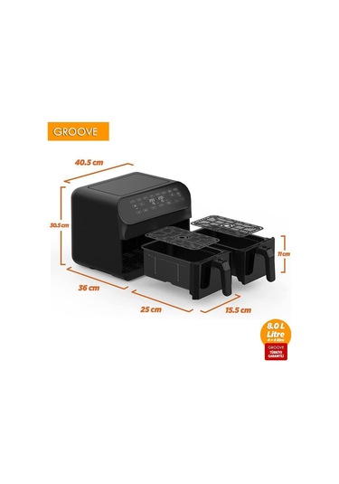 Groove MAX PLUS XXL 1800W 4 LT + 4 LT 8 LT Çift Hazneli Smart Airfryer
