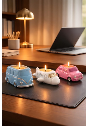Sevimli Araçlar Kap İçi Mum Set3 3 Lü Set Renkli