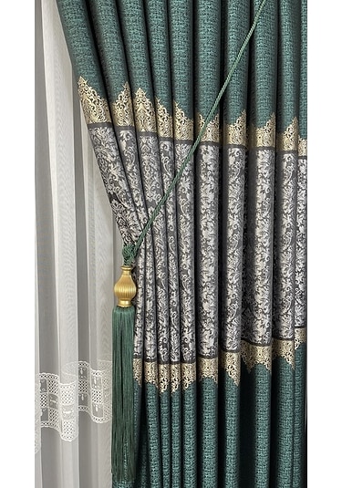 Takım Fon Perde Zümrüt Yeşili-gümüş 2 Kanat Fon+aksesuar Yeşil