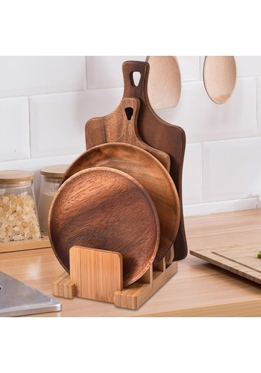 Tongxida Suntek Bambu Kesme Tahtası Rafı, Kap Tava Kapakları Ve Plakalar, Koyu Kahverengi Kahverengi