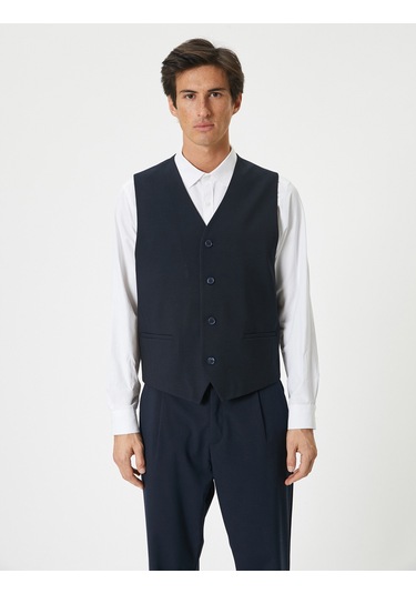Koton Kumaş Yelek Kolsuz Düğmeli Fleto Cep Detaylı Lacivert 4spm20002hw Lacivert