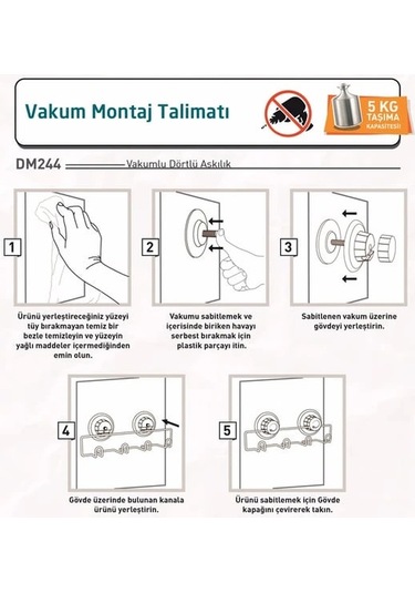 Vakumlu Banyo Tuvalet Havlu Askısı 4 Kancalı Siyah Siyah