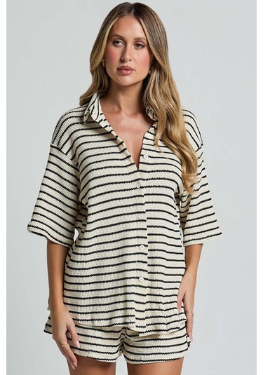 Madmext Beyaz Kadın Şort Gömlek Takım Mg2328 Beyaz