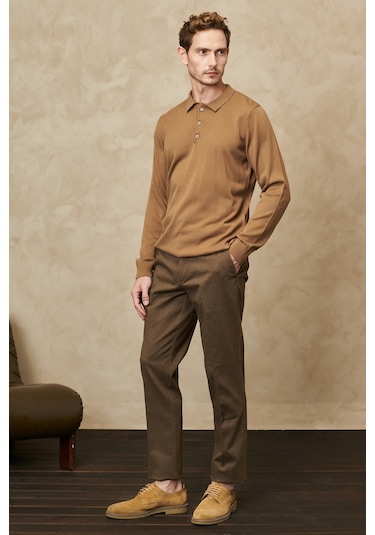 Altinyildiz Classics Erkek Vizon Standart Fit Normal Kesim Polo Yaka Triko 4A4923100003VIZXXL Vizon